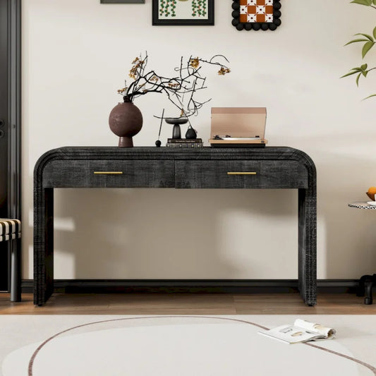 Unique Retro Silhouette Console Table with Open Style, Two Top Drawers