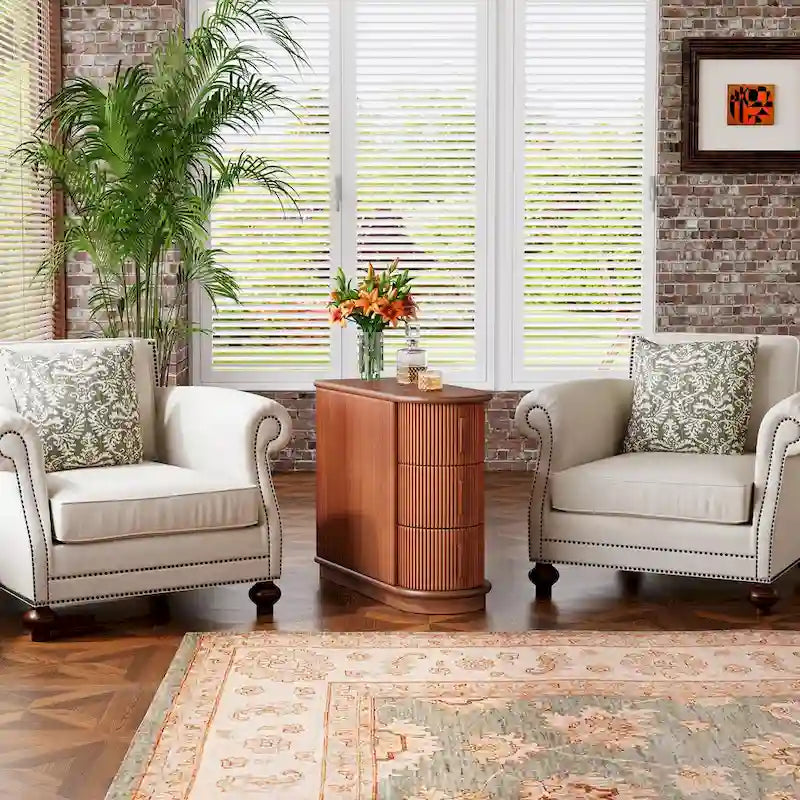 3-drawer Solid Wood ChairSide End Table for Living RoomSet of 2)