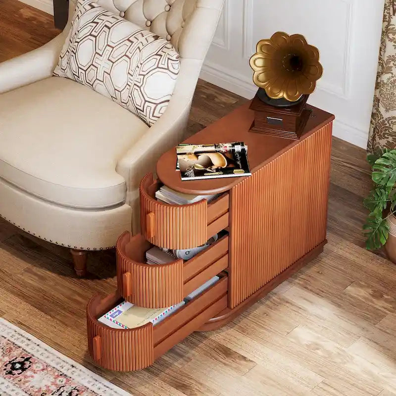 3-drawer Solid Wood ChairSide End Table for Living RoomSet of 2)