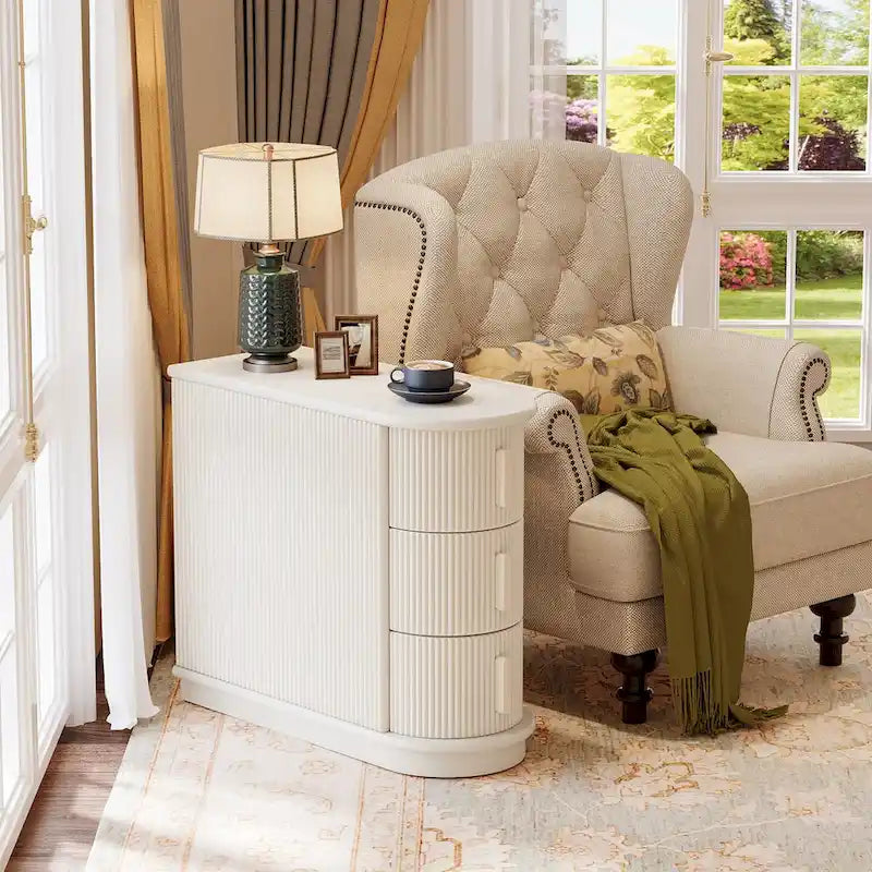 3-drawer Solid Wood ChairSide End Table for Living RoomSet of 2)