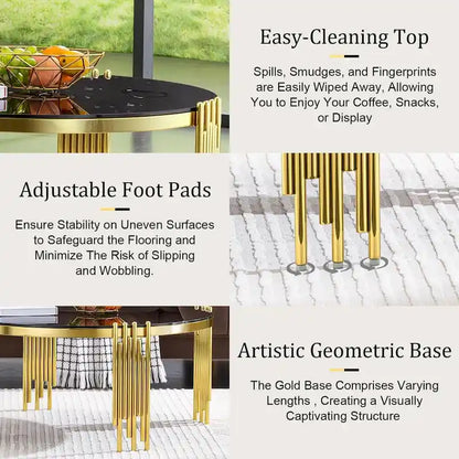 Modern 36 Round Coffee Table with Tempered Glass Top and Polished Chime-Shaped Legs