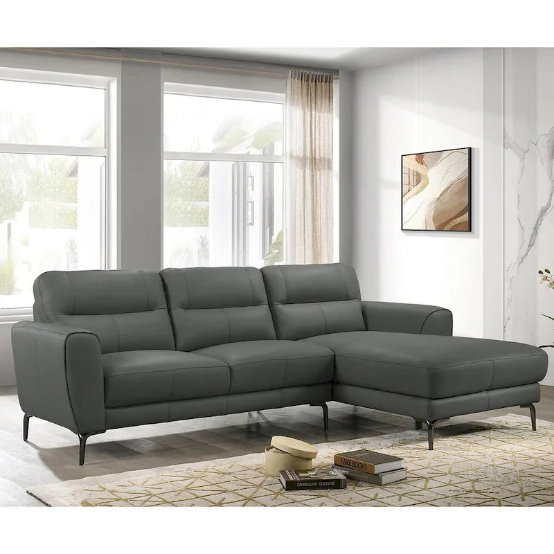 2 Piece Faux Leather Sectional Set with Metal Legs