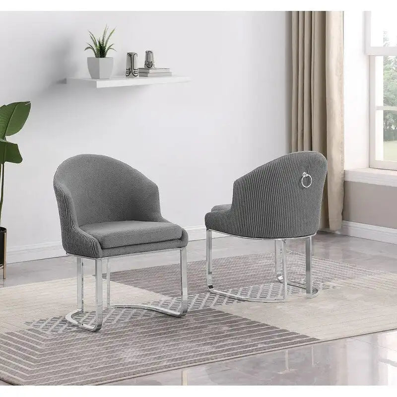 Best Quality Furniture Teddy Fabric Chrome Dining Chairs (Set of 2) - N/A
