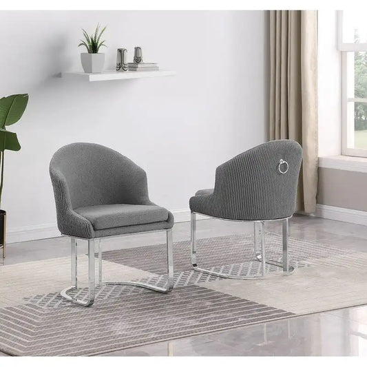 Best Quality Furniture Teddy Fabric Chrome Dining Chairs (Set of 2) - N/A