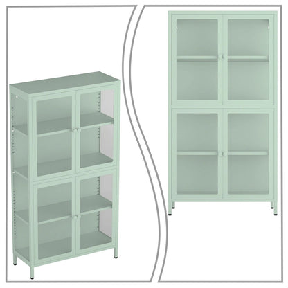 Modern Minimalist 3-Sided Tempered Glass Storage Cabinet with Four Cabinet Doors