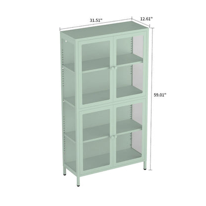 Modern Minimalist 3-Sided Tempered Glass Storage Cabinet with Four Cabinet Doors