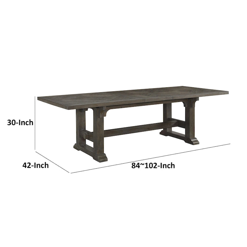 Koa 84-102 Inch Dining Table, Extendable 8 Seater Rectangular, Brown Wood