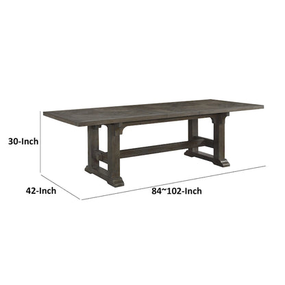 Koa 84-102 Inch Dining Table, Extendable 8 Seater Rectangular, Brown Wood
