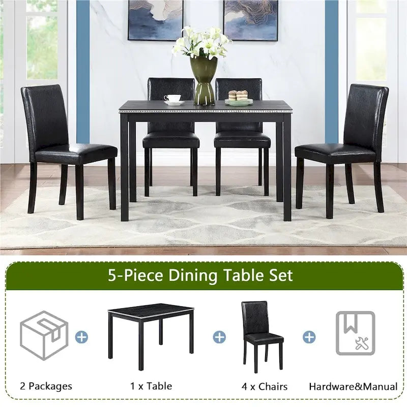 5-piece Wood Dining Counter Height Table and Chair Set