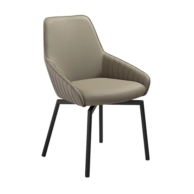 Shin 23 Inch Swivel Dining Chair Set of 2, Curved, Gray Faux Leather, Black