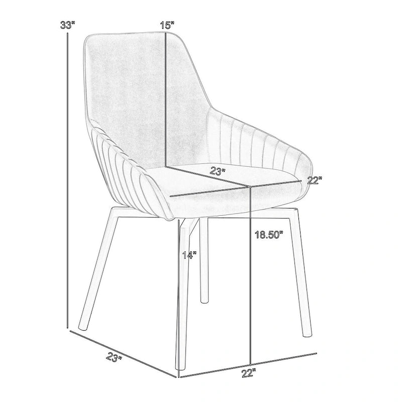 Shin 23 Inch Swivel Dining Chair Set of 2, Curved, Gray Faux Leather, Black