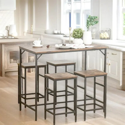 Wood Dining Table Set with Bar Table and 4 Stools Set(Set of 5)