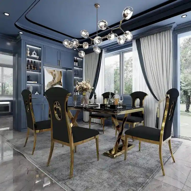 Modern Gorgeous Velvet Dining Chairs with Polished Gold Stainless Steel Legs