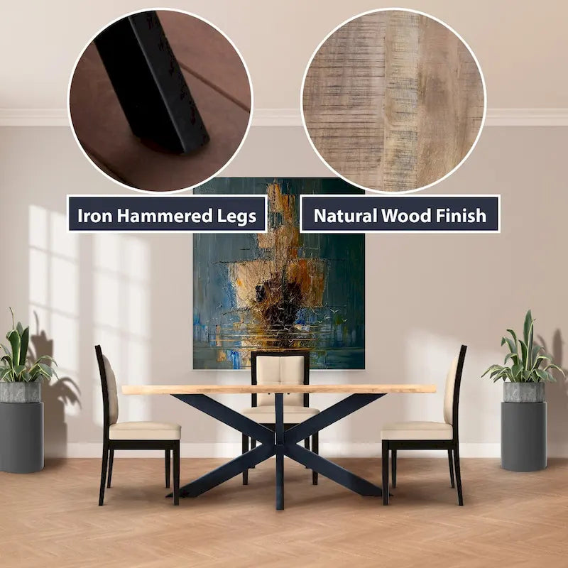 RRI Goods Sophisticated Dining Rectangle Table with Mango Wood Top and Metal Spider Leg Design, 63-Inch