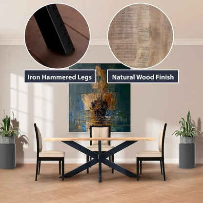 RRI Goods Sophisticated Dining Rectangle Table with Mango Wood Top and Metal Spider Leg Design, 63-Inch