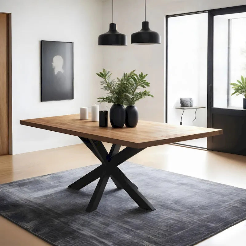 RRI Goods Sophisticated Dining Rectangle Table with Mango Wood Top and Metal Spider Leg Design, 63-Inch