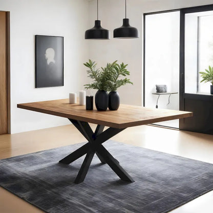 RRI Goods Sophisticated Dining Rectangle Table with Mango Wood Top and Metal Spider Leg Design, 63-Inch