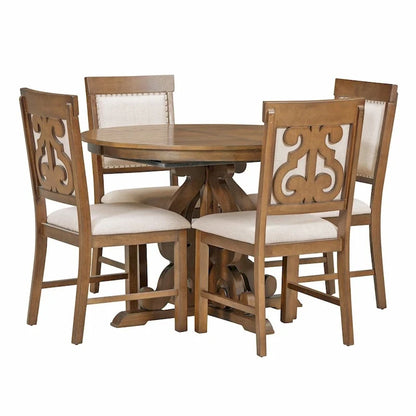 5-Piece Retro Functional Dining Set,a 16-Inch Leaf and 4 Upholstered Chairs for Dining Room and Kitchen