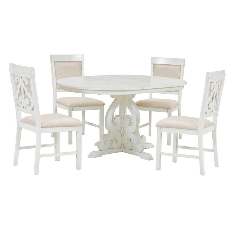 5-Piece Retro Functional Dining Set,a 16-Inch Leaf and 4 Upholstered Chairs for Dining Room and Kitchen