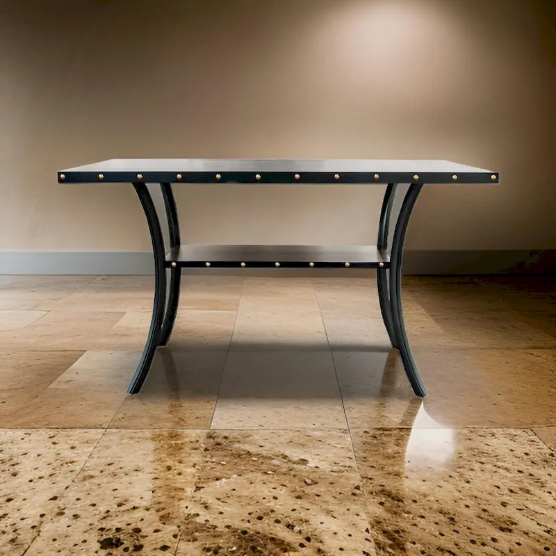 Sie 38 Inch Counter Height Table, Rectangular, Nailhead Trim, Black Wood