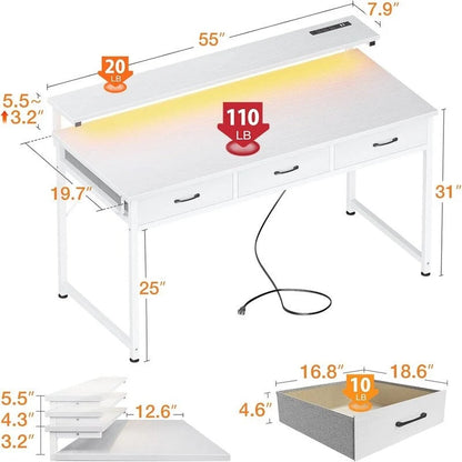 55 Inch Computer Desk with 3 Drawer
