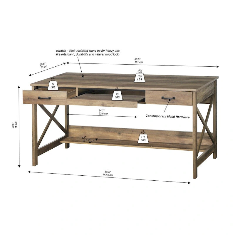Saint Birch Alaska 59.5 Modern Farmhouse Writing Desk with Two Drawers