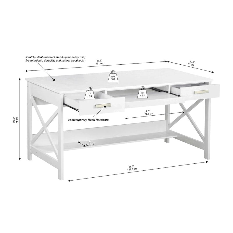 Saint Birch Alaska 59.5 Modern Farmhouse Writing Desk with Two Drawers