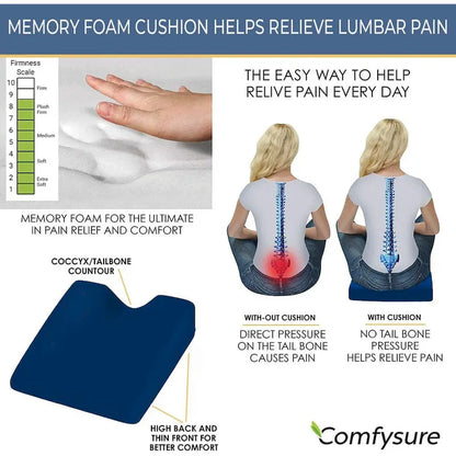 ComfySure Car Seat Wedge Pillow - Memory Foam Firm Cushion-Pain Relief