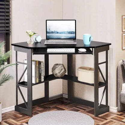 Javlergo Corner Desk with Keyboard Tray, Study Writing Computer Table for College Dorm Home Office