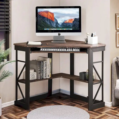 Javlergo Corner Desk with Keyboard Tray, Study Writing Computer Table for College Dorm Home Office