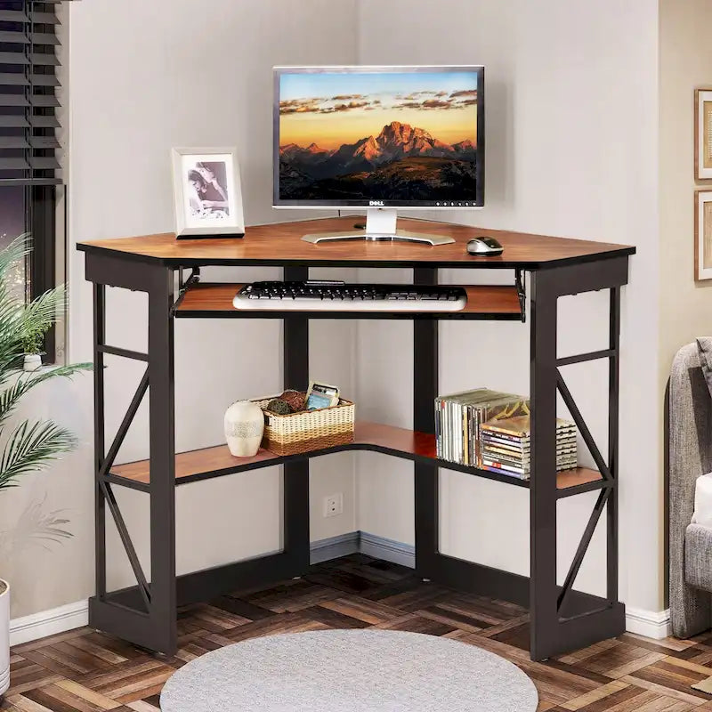 Javlergo Corner Desk with Keyboard Tray, Study Writing Computer Table for College Dorm Home Office