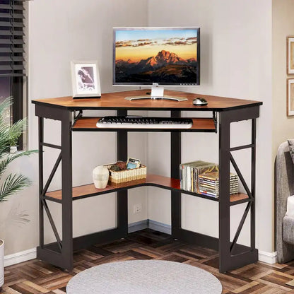 Javlergo Corner Desk with Keyboard Tray, Study Writing Computer Table for College Dorm Home Office