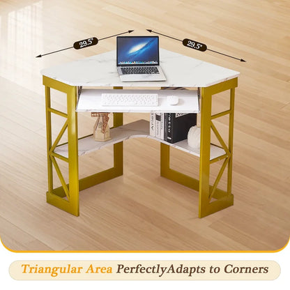 Javlergo Corner Desk with Keyboard Tray, Study Writing Computer Table for College Dorm Home Office