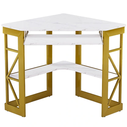 Javlergo Corner Desk with Keyboard Tray, Study Writing Computer Table for College Dorm Home Office