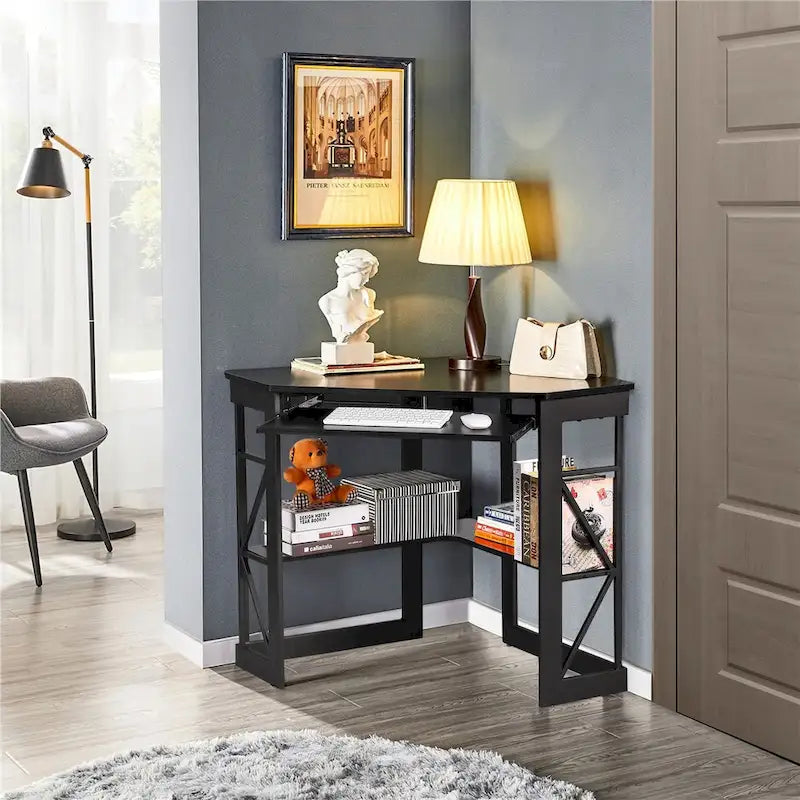 Javlergo Corner Desk with Keyboard Tray, Study Writing Computer Table for College Dorm Home Office