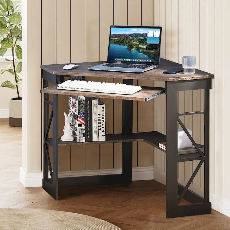 Javlergo Corner Desk with Keyboard Tray, Study Writing Computer Table for College Dorm Home Office