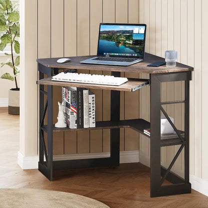 Javlergo Corner Desk with Keyboard Tray, Study Writing Computer Table for College Dorm Home Office