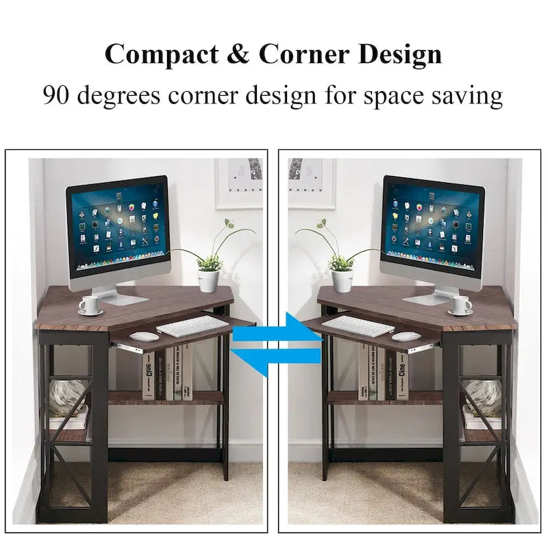 Javlergo Corner Desk with Keyboard Tray, Study Writing Computer Table for College Dorm Home Office