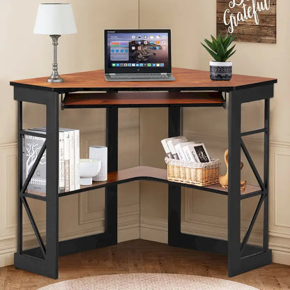 Javlergo Corner Desk with Keyboard Tray, Study Writing Computer Table for College Dorm Home Office