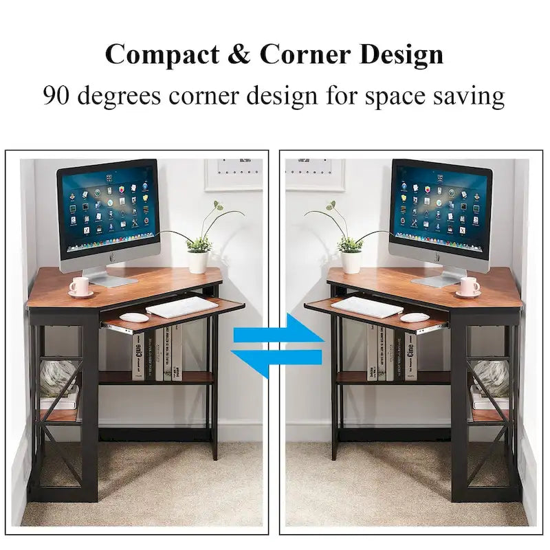 Javlergo Corner Desk with Keyboard Tray, Study Writing Computer Table for College Dorm Home Office
