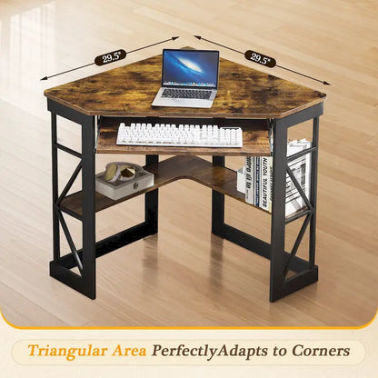 Javlergo Corner Desk with Keyboard Tray, Study Writing Computer Table for College Dorm Home Office
