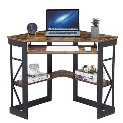 Javlergo Corner Desk with Keyboard Tray, Study Writing Computer Table for College Dorm Home Office