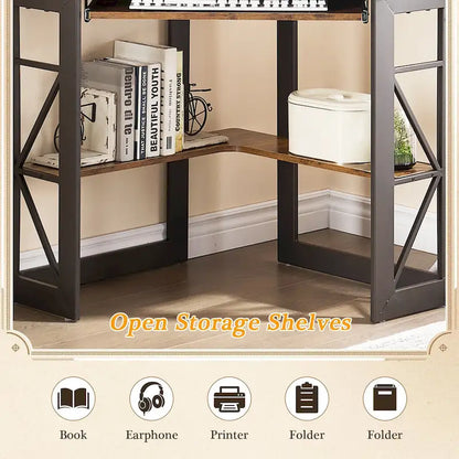 Javlergo Corner Desk with Keyboard Tray, Study Writing Computer Table for College Dorm Home Office