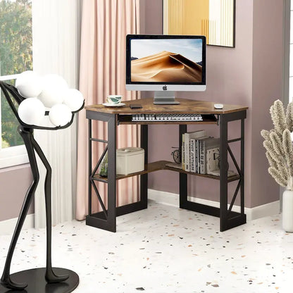 Javlergo Corner Desk with Keyboard Tray, Study Writing Computer Table for College Dorm Home Office