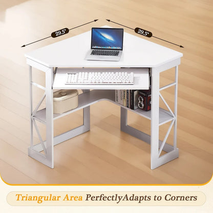 Javlergo Corner Desk with Keyboard Tray, Study Writing Computer Table for College Dorm Home Office