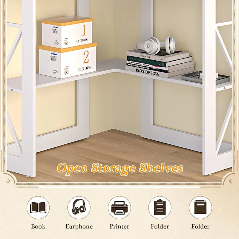 Javlergo Corner Desk with Keyboard Tray, Study Writing Computer Table for College Dorm Home Office