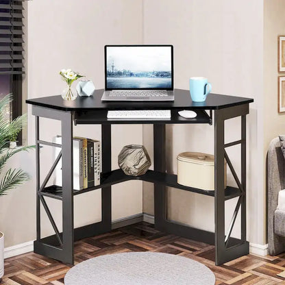 Javlergo Corner Desk with Keyboard Tray, Study Writing Computer Table for College Dorm Home Office
