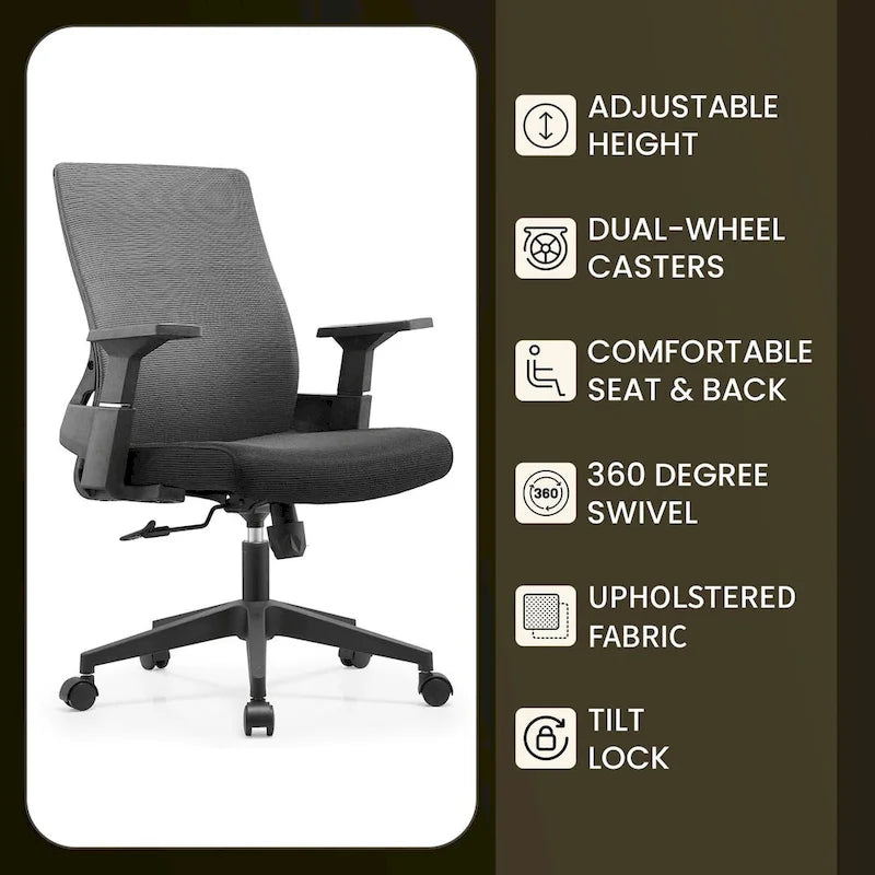 Adjustable Mid-Back Office Chair with 360-Degree Swivel and Tilt Brio Series by LeisureMod