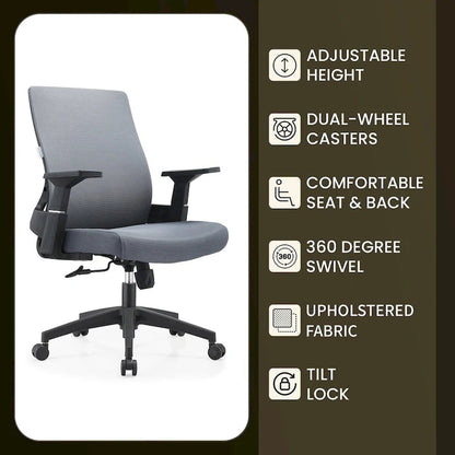 Adjustable Mid-Back Office Chair with 360-Degree Swivel and Tilt Brio Series by LeisureMod