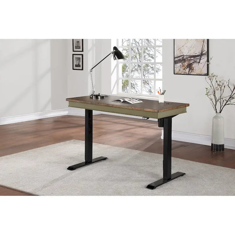 Farmhouse Electric Sit/Stand Desk, Height Adjustable Table, Blue